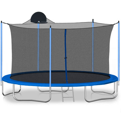 12Ft Trampoline For Adults &amp; Kids With Basketball Hoop, Outdoor Trampolines With Ladder And Safety Enclosure Net For Kids And Adults - Blue