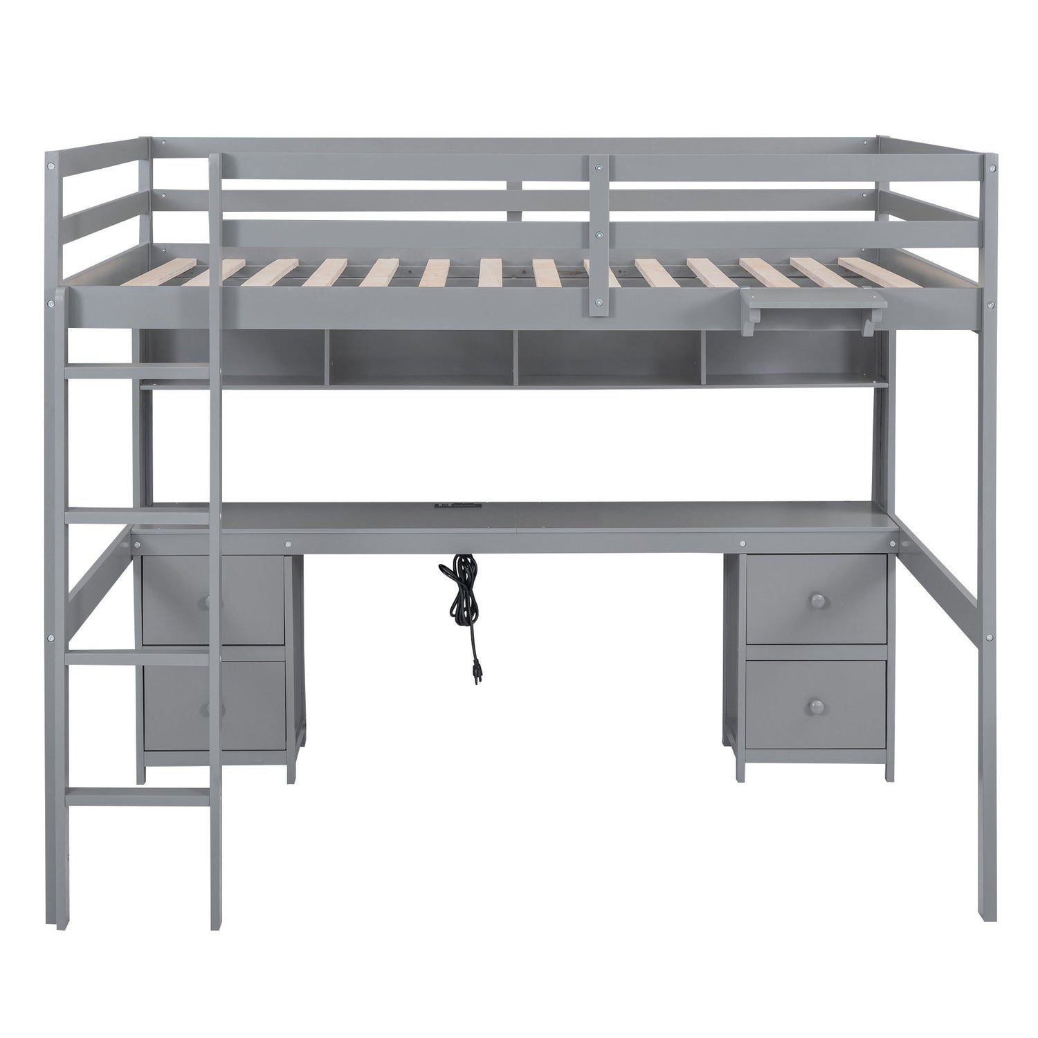 Loft Bed With Desk, Cabinets, Drawers, Charging Station And Bedside Tray