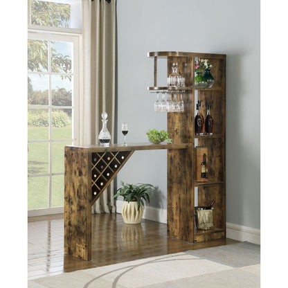 Kady - 5 Shelf Home Bar Table With Wine &amp; Stemware Storage - Brown
