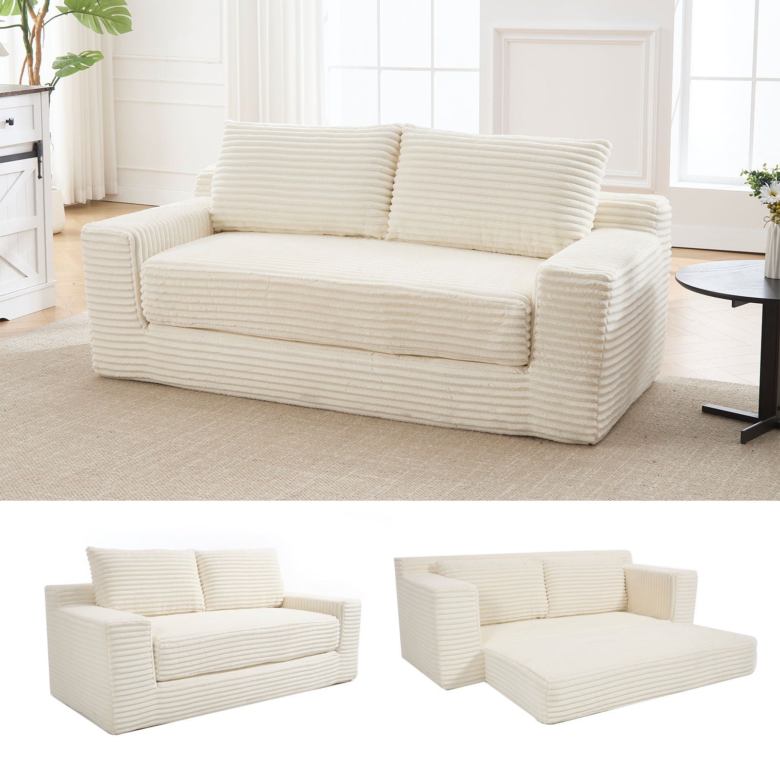 Convertible Loveseat Sofa Bed With Memory Foam &amp; Steel Frame
