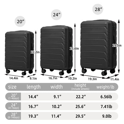 3 Pieces Set 20&quot; / 24&quot; / 28&quot; Spinner Wheel Luggage With Combination Lock