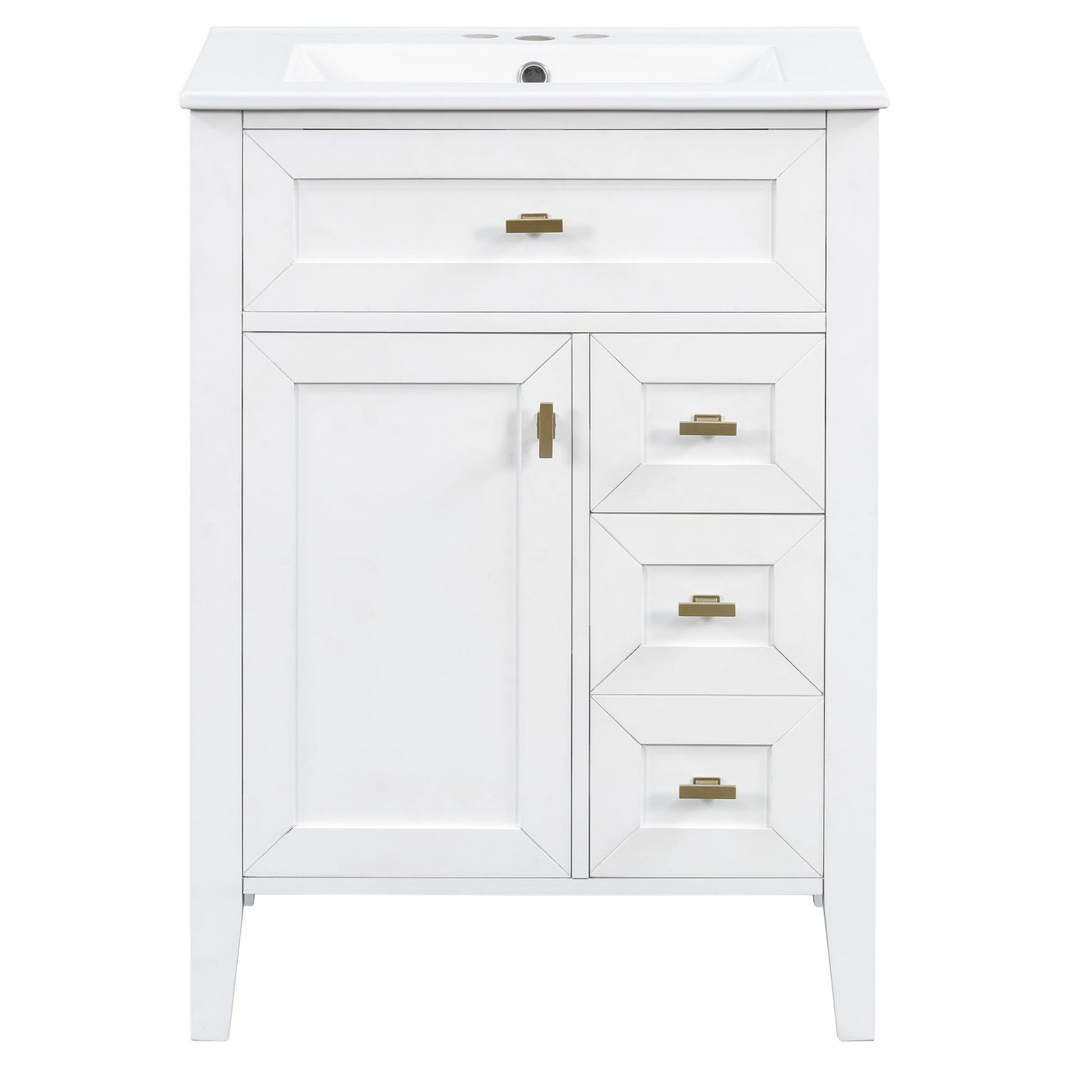 Bathroom Vanity With Sink, 3 Drawers &amp; Cabinet With 2 Tier Door Storage Rack, Soft Close Doors &amp; Drawers
