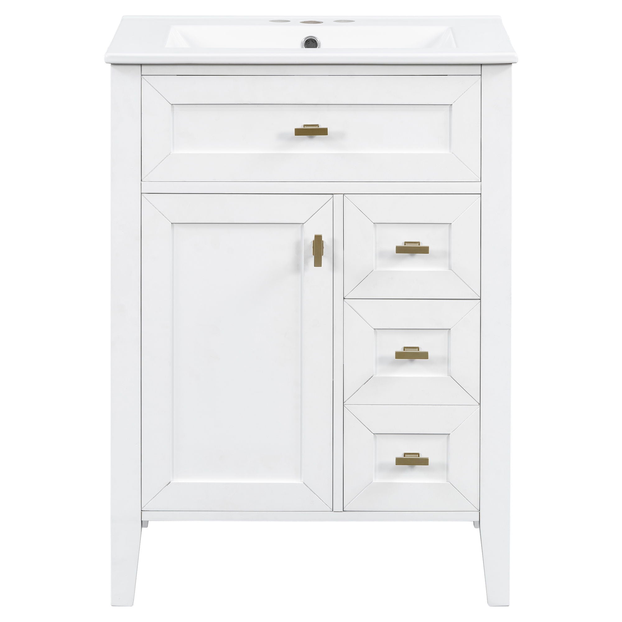 Bathroom Vanity With Sink, 3 Drawers &amp; Cabinet With 2 Tier Door Storage Rack, Soft Close Doors &amp; Drawers