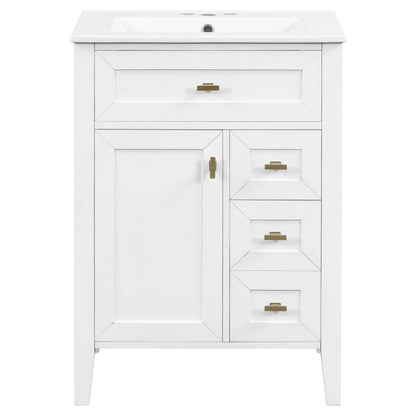 Bathroom Vanity With Sink, 3 Drawers &amp; Cabinet With 2 Tier Door Storage Rack, Soft Close Doors &amp; Drawers