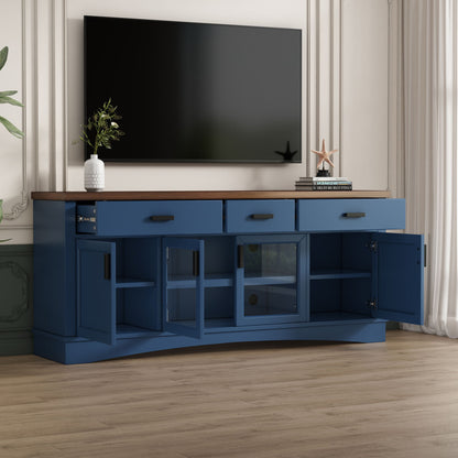 TV Console Stand, Glass Doors &amp; Storage Drawers, Adjustable Shelves