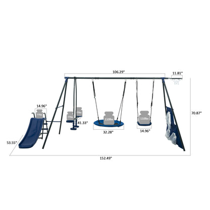 Interesting Six Function Swingset With Net Swing Metal Plastic Safe Swing Set 440Lbs For Outdoor Playground For Age 3+ With 31.5&quot; Net Swing - Gray / Blue