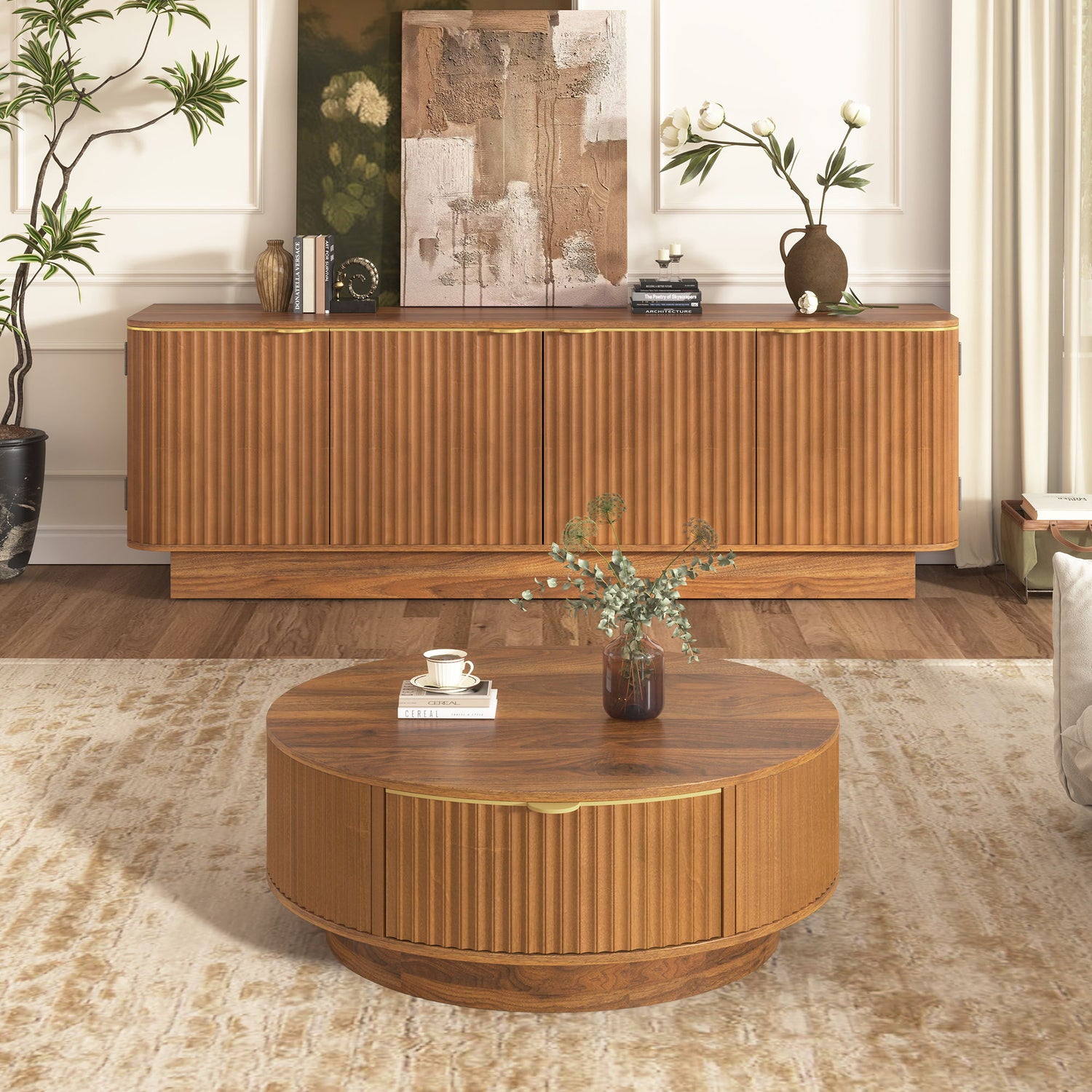 Farmhouse Matching Coffee Table &amp; TV Console Set