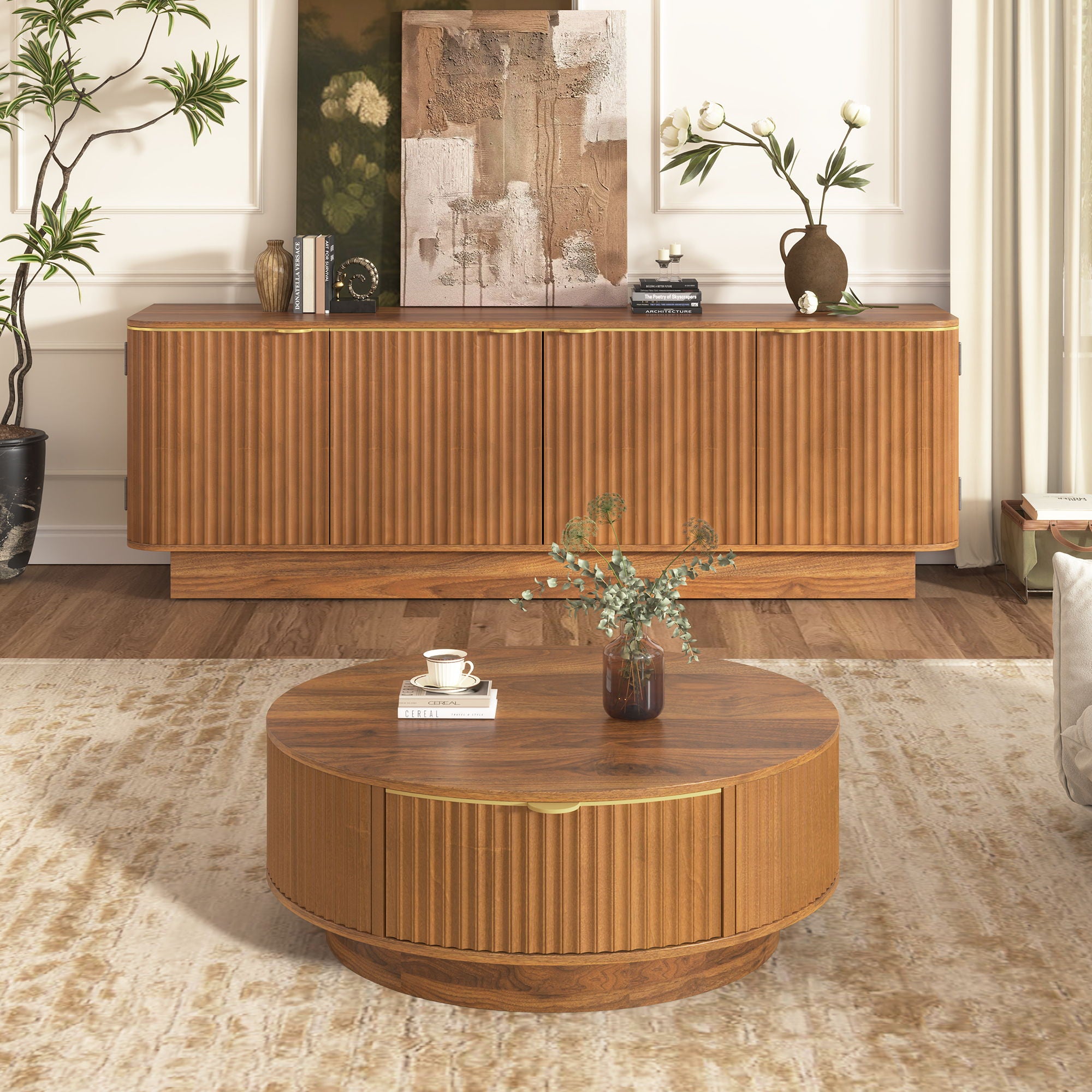 Farmhouse Matching Coffee Table &amp; TV Console Set