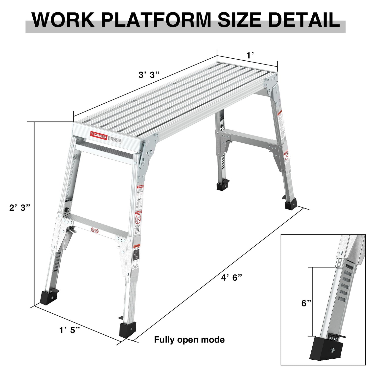 Aluminum Work Platform Large Size Step Stool Folding Portable Work Bench 40&quot; Width Telescopic Feet Height Adjustable - Gray