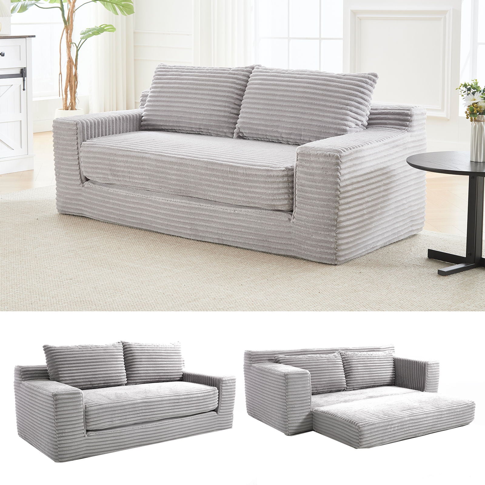 Convertible Loveseat Sofa Bed With Memory Foam &amp; Steel Frame
