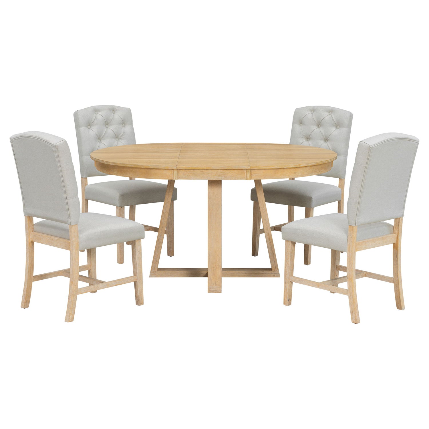 Dining Set With Leaf Round Table And 4 Upholstered Chairs