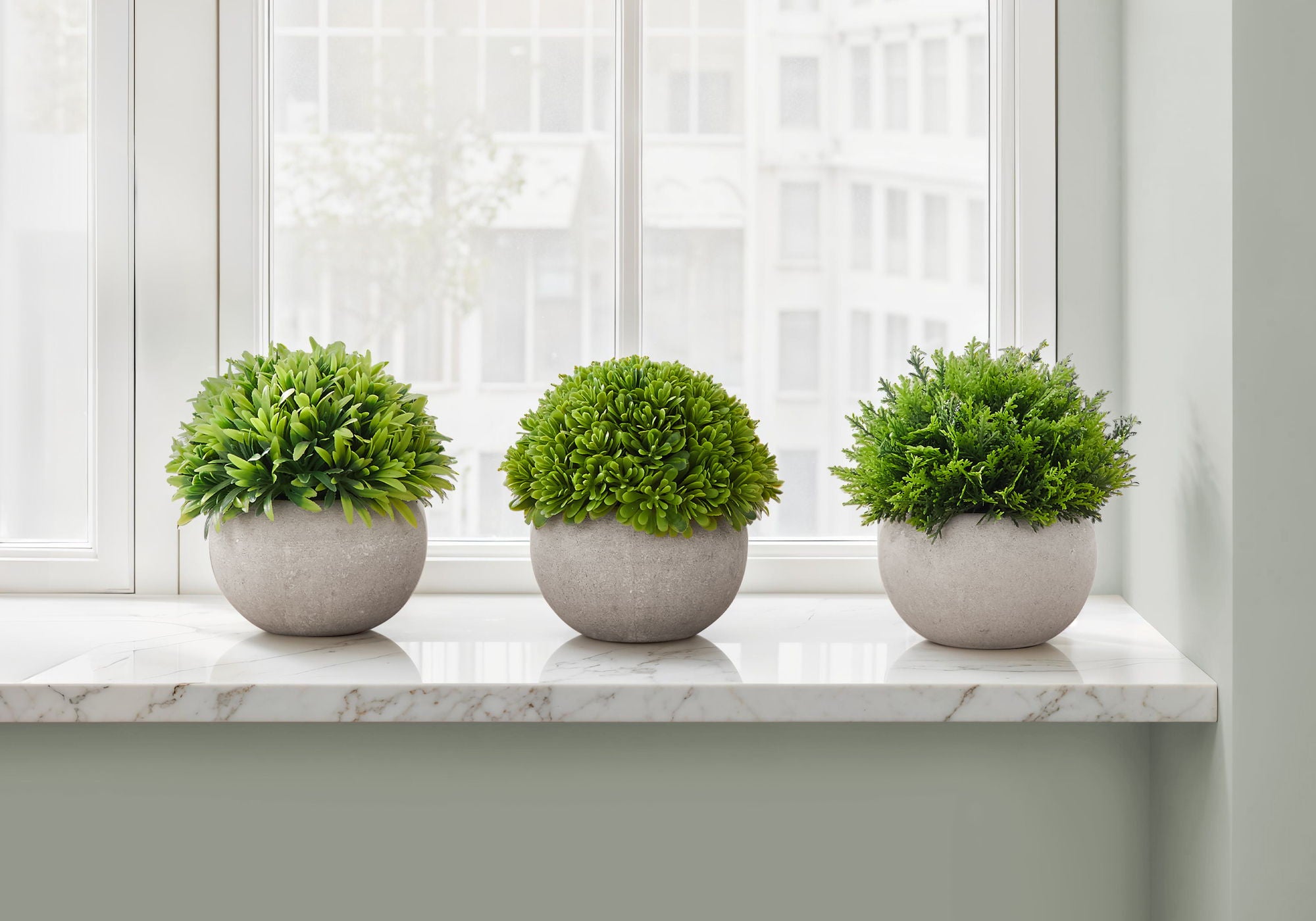 5&quot; Tall, Artificial Plant, Grass, Indoor, Faux, Fake, Table, Greenery, Potted, Decorative (Set of 3) - Green / Gray