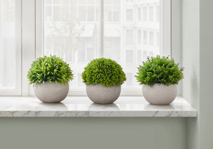 5&quot; Tall, Artificial Plant, Grass, Indoor, Faux, Fake, Table, Greenery, Potted, Decorative (Set of 3) - Green / Gray
