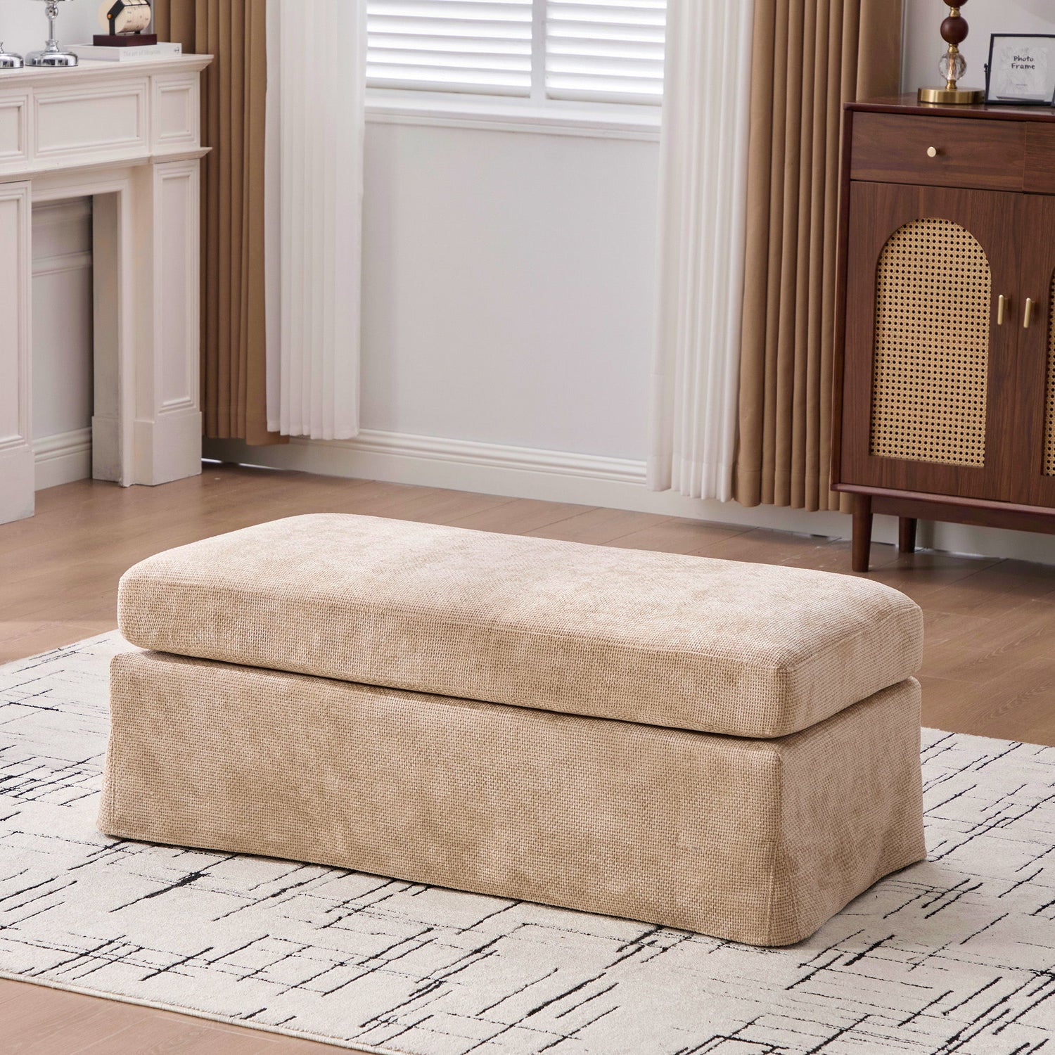 Wide Modern Upholstered Ottoman Foot Stool