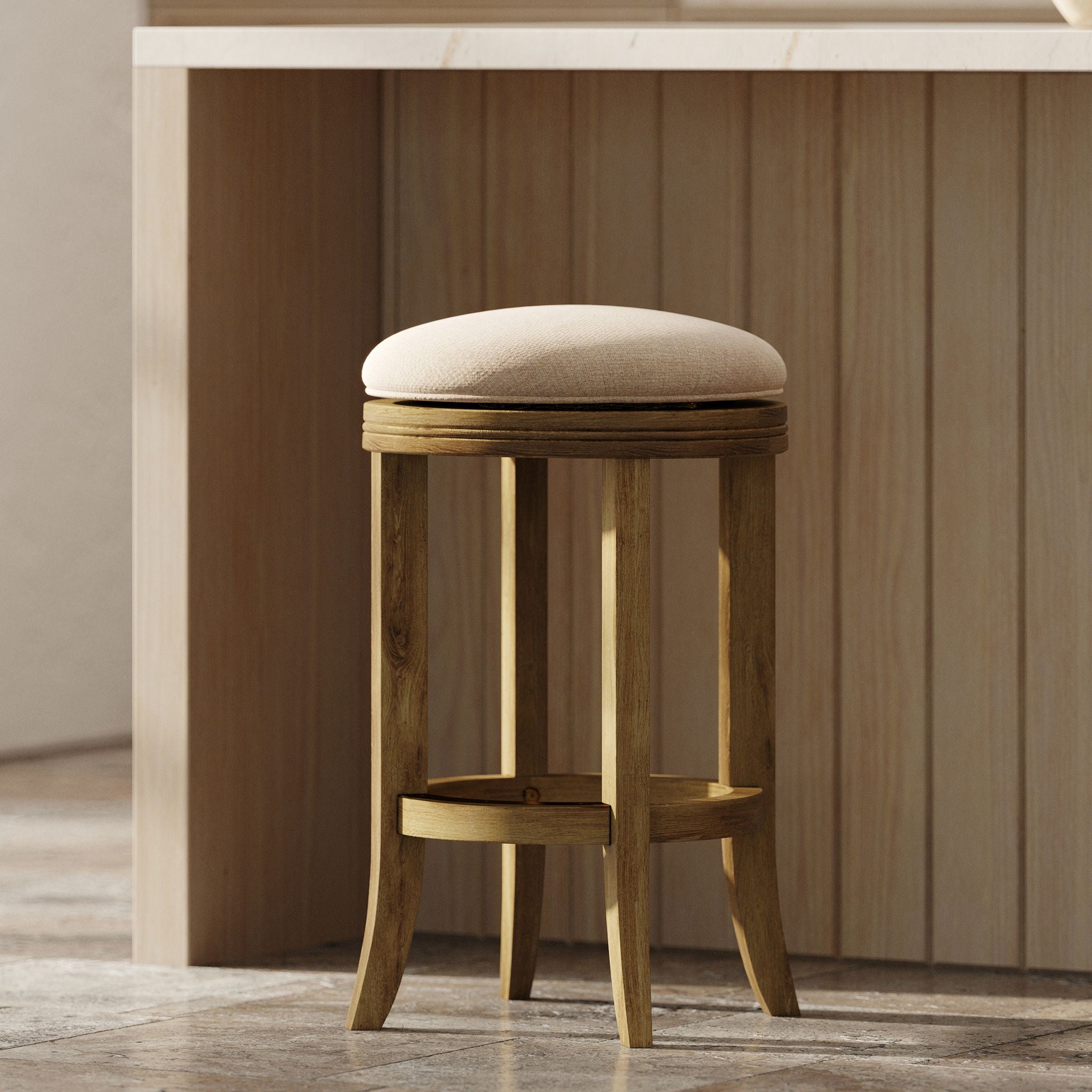 Backless Swivel Stool With Upholstered Seat