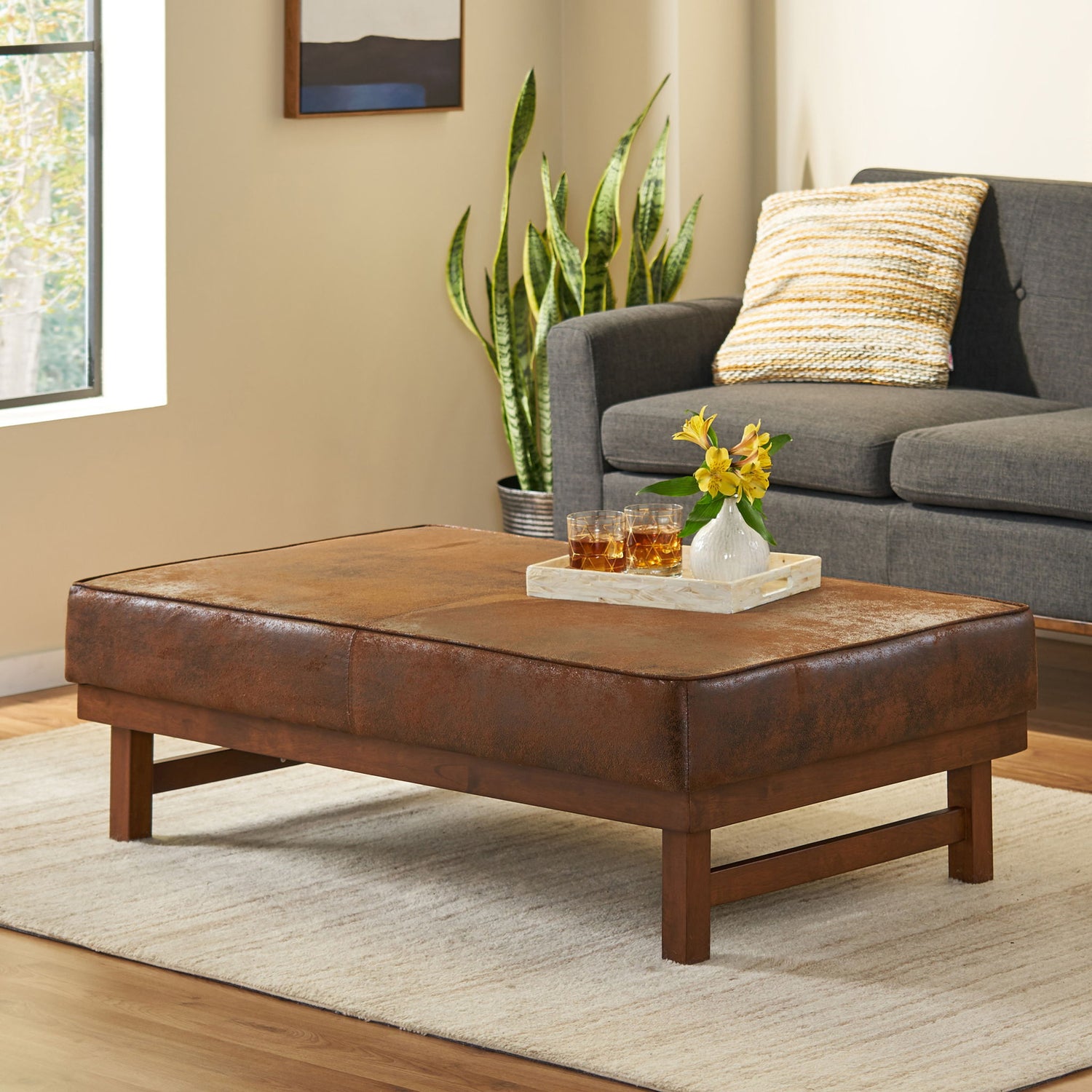 Temzyl - Mid Century Modern Microfiber Ottoman
