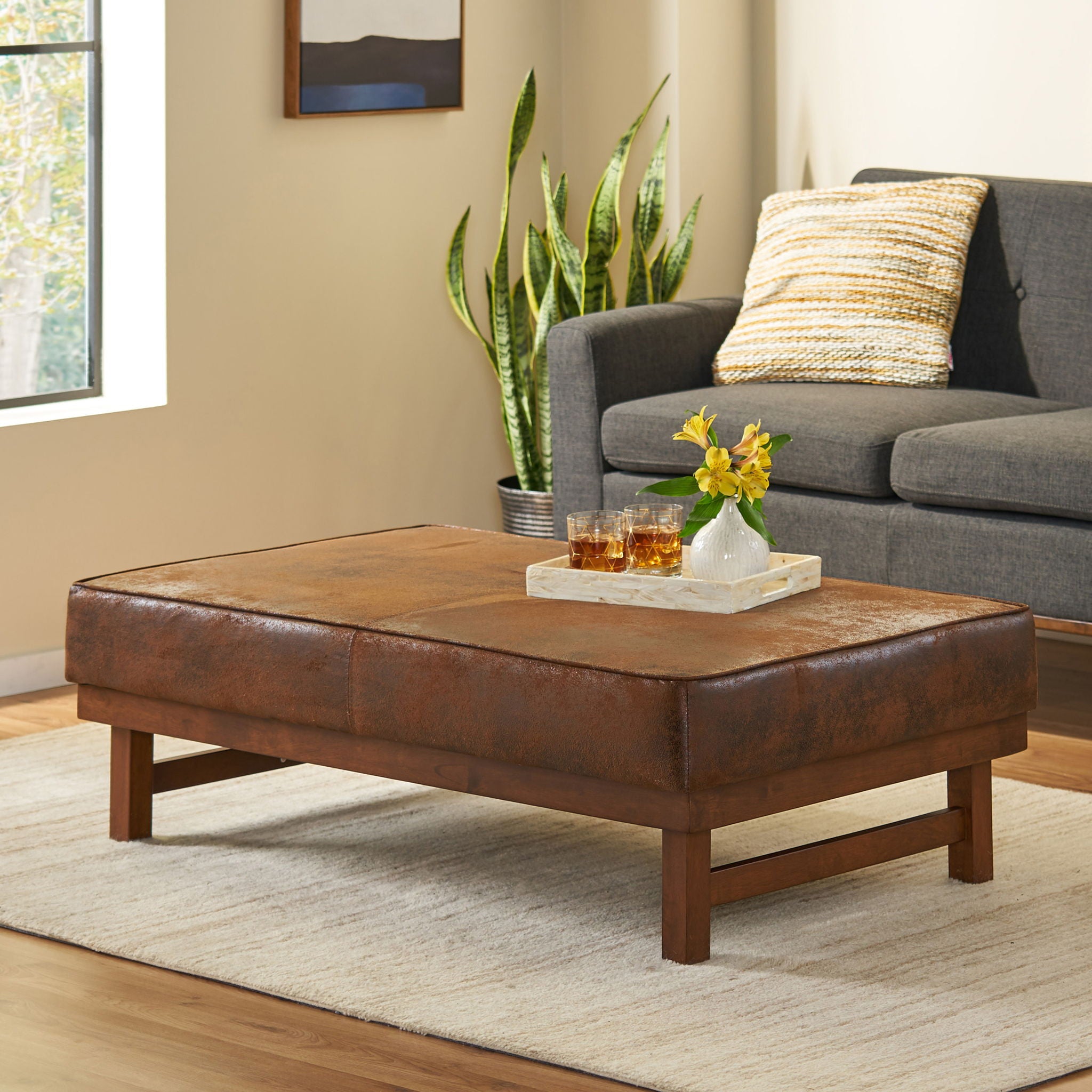 Temzyl - Mid Century Modern Microfiber Ottoman