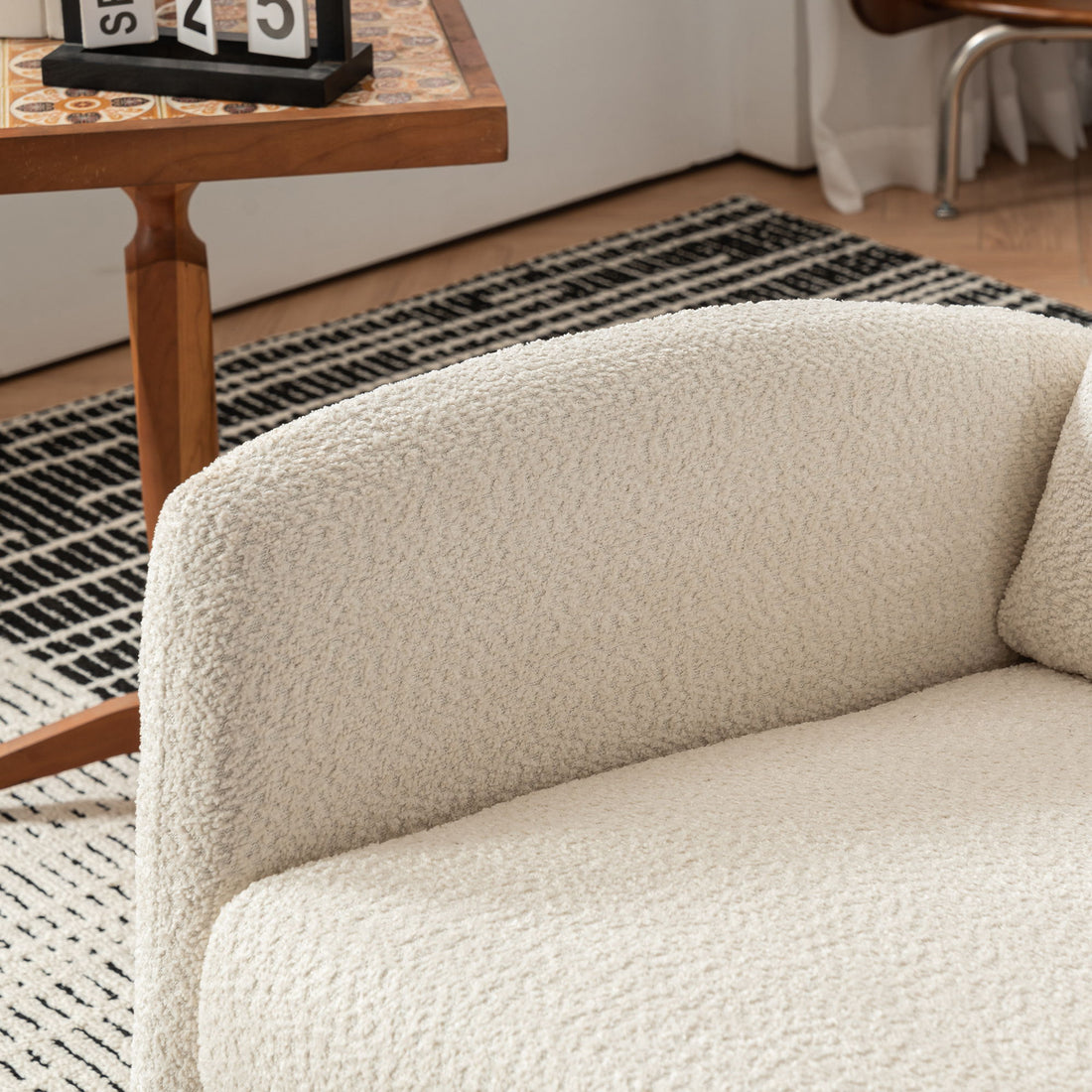 Accent Rocking Chair &amp; Footrest High Back Rubber Wood Rocking Legs Bedroom Living Space - Beige