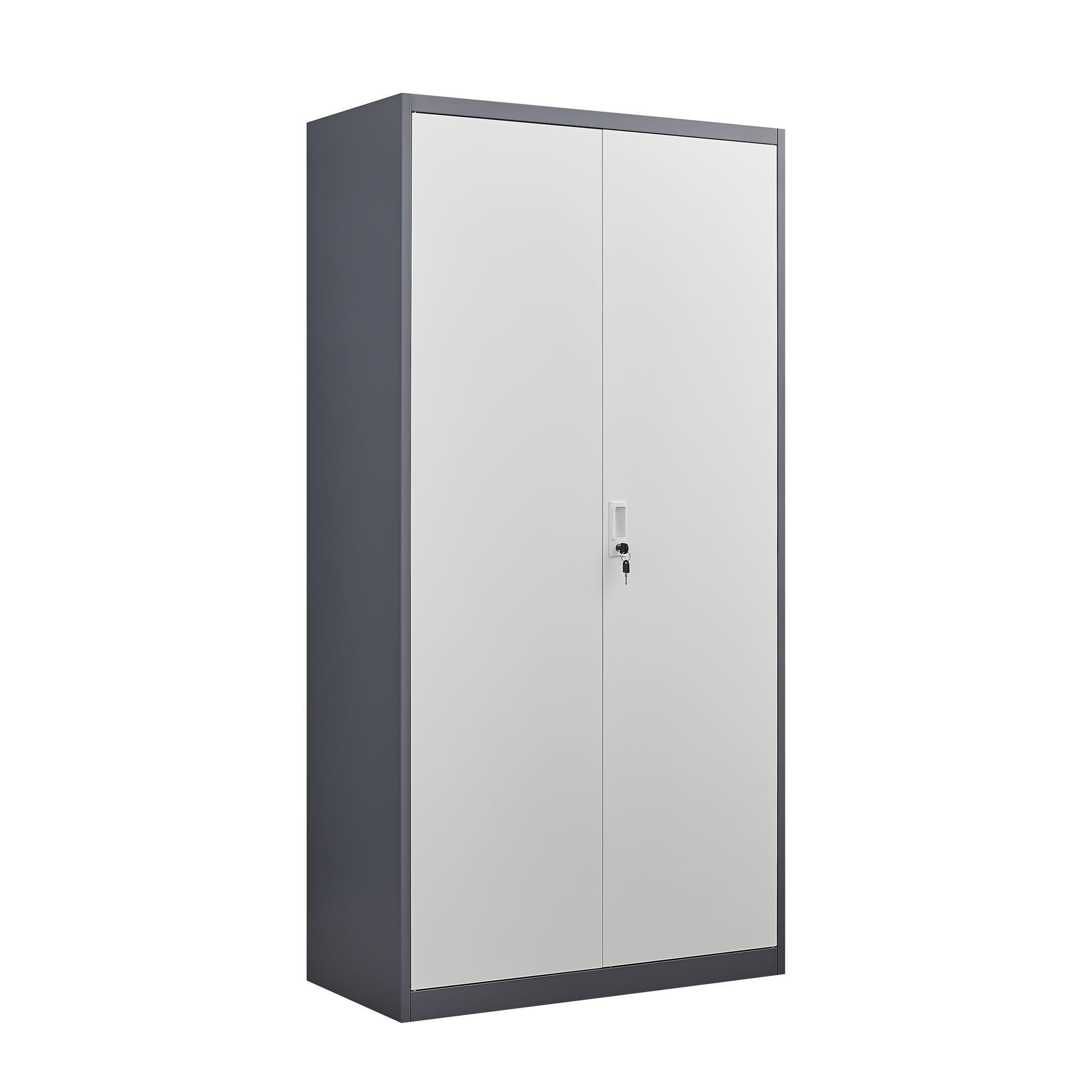 Wardrobe With Hanging Rod And Compartments, Lockable Closet With Locks &amp; Keys For Bedroom - Gray