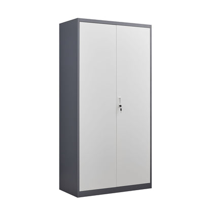 Wardrobe With Hanging Rod And Compartments, Lockable Closet With Locks &amp; Keys For Bedroom - Gray
