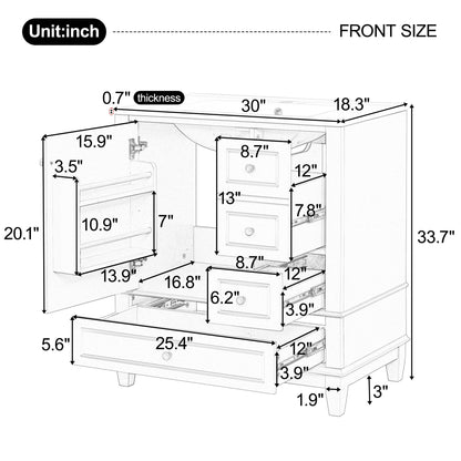 30&quot; Bathroom Vanity With Sink, 1 Door With Shelf And 3 Drawers, Soft Close Door - Black