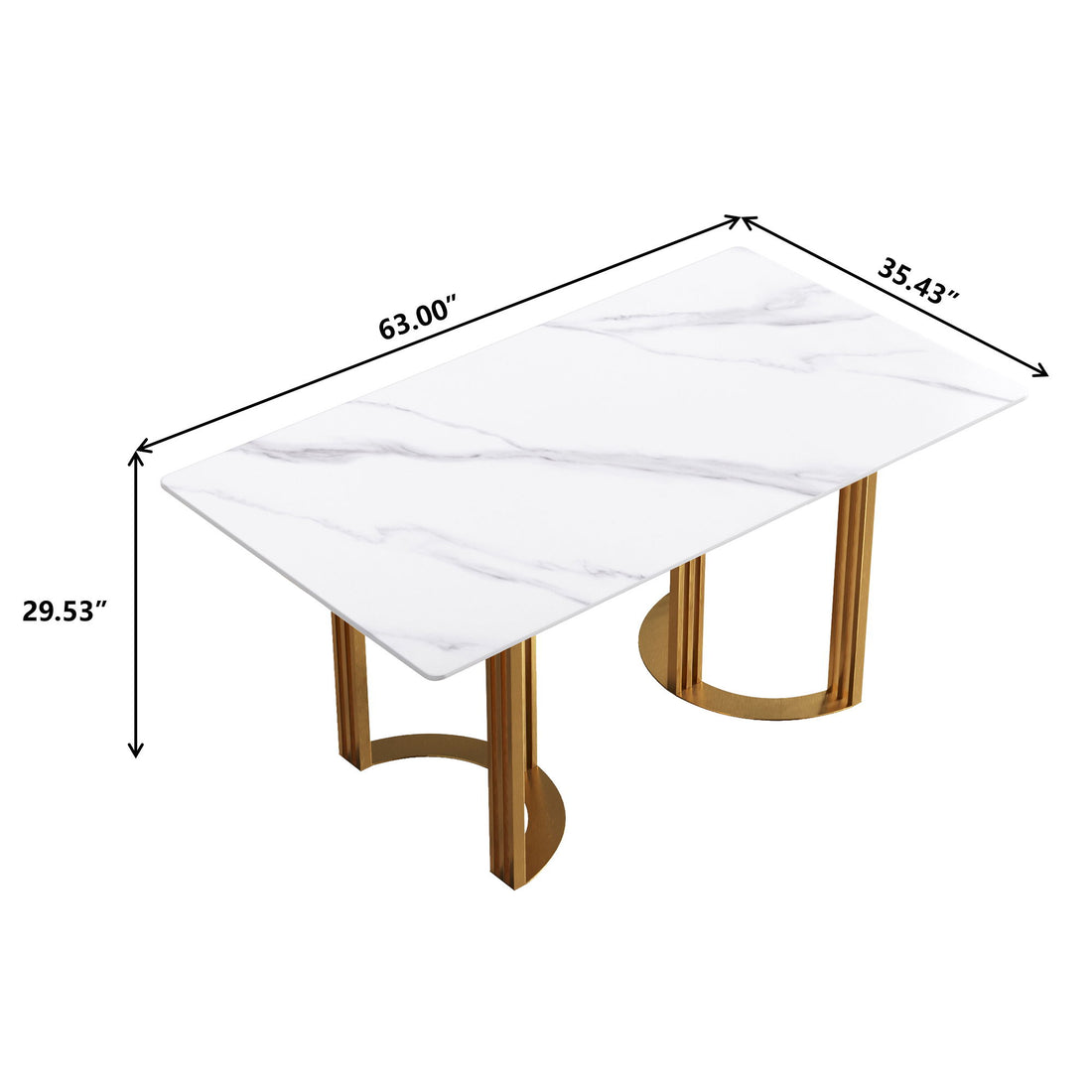 63&quot; Modern Artificial Stone Straight Edge Metal Leg Dining Table, 6 People - White / Gold