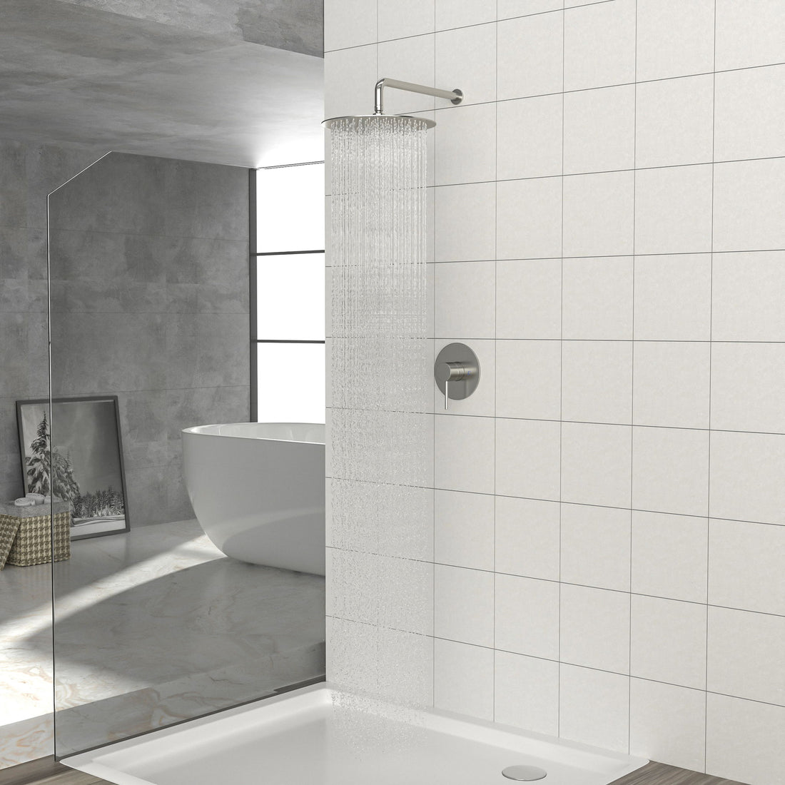 Shower Faucet Set With 10&quot; Rainfall Shower Head And Valve - Brushed Nickel