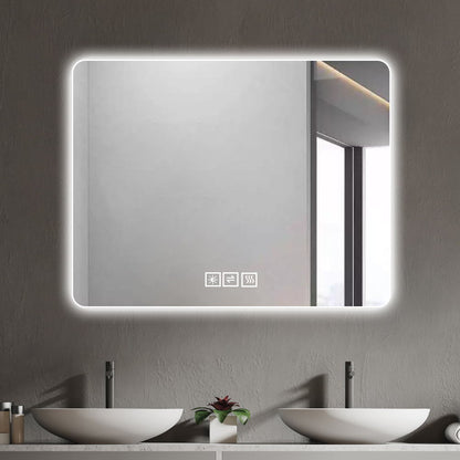 28&quot; Bathroom Mirror With LED Lights Front And Backlit, Anti-Fog Lighted Vanity Mirrors For Wall Mounted And 5 Level Dimmable, Horizontal / Vertical - Clear