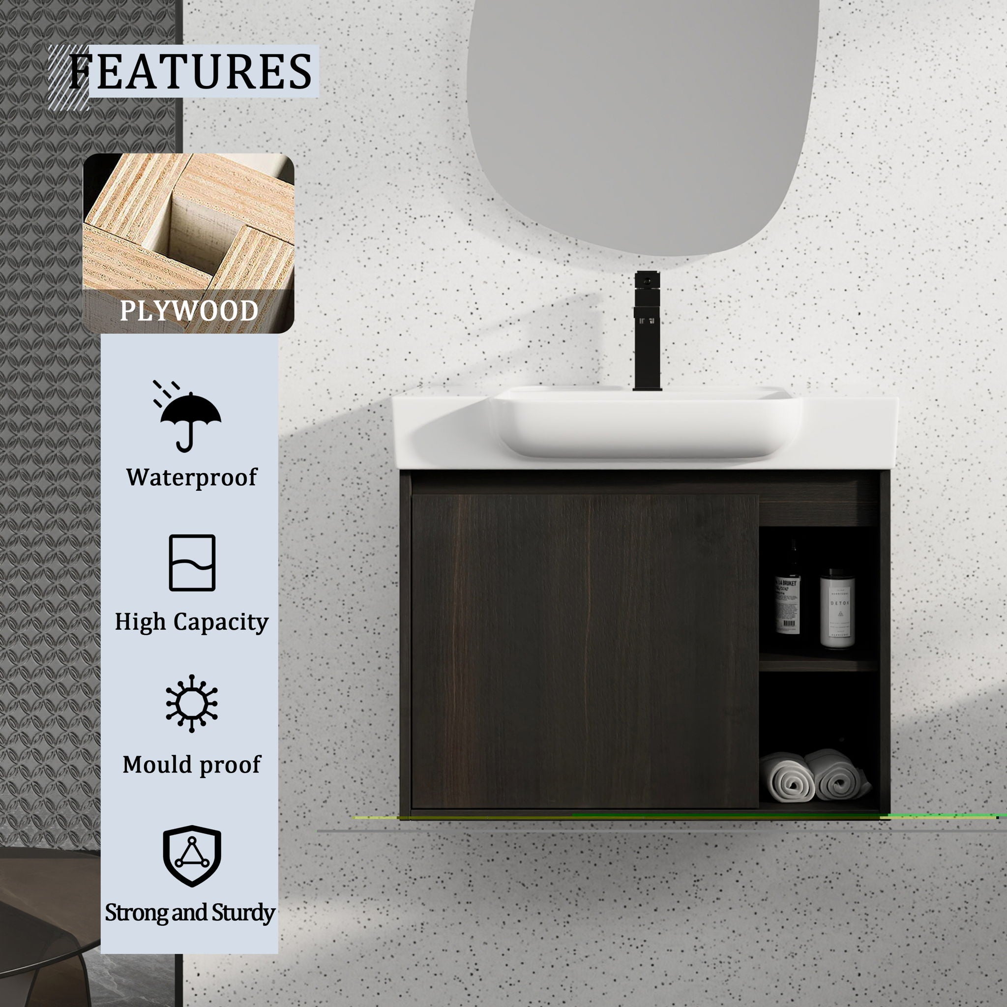 Wall Mounted Bathroom Vanity With Sink, Soft Close Door