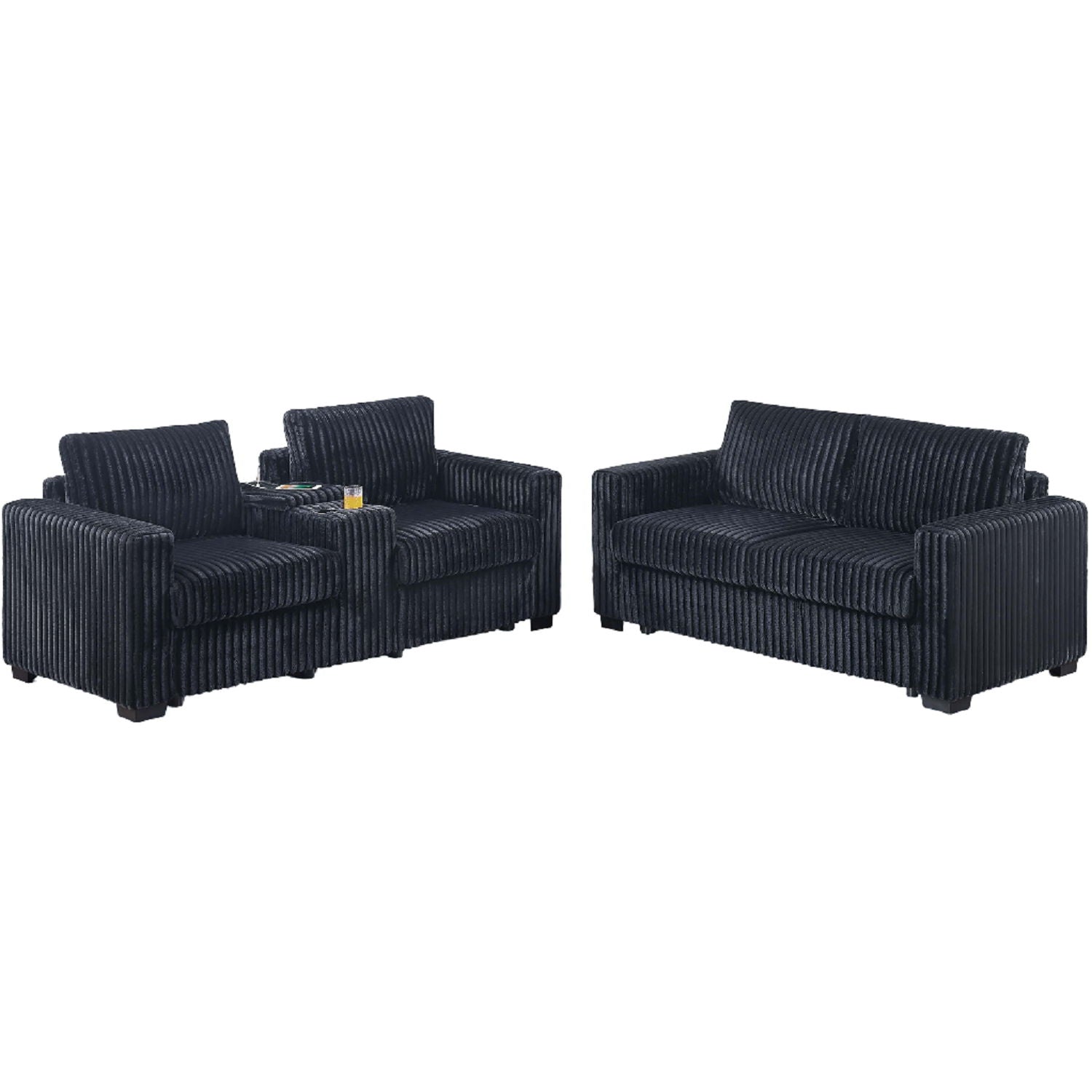 Modern Style 2 Piece Sofa Set With Cup Holders &amp; Charging Port