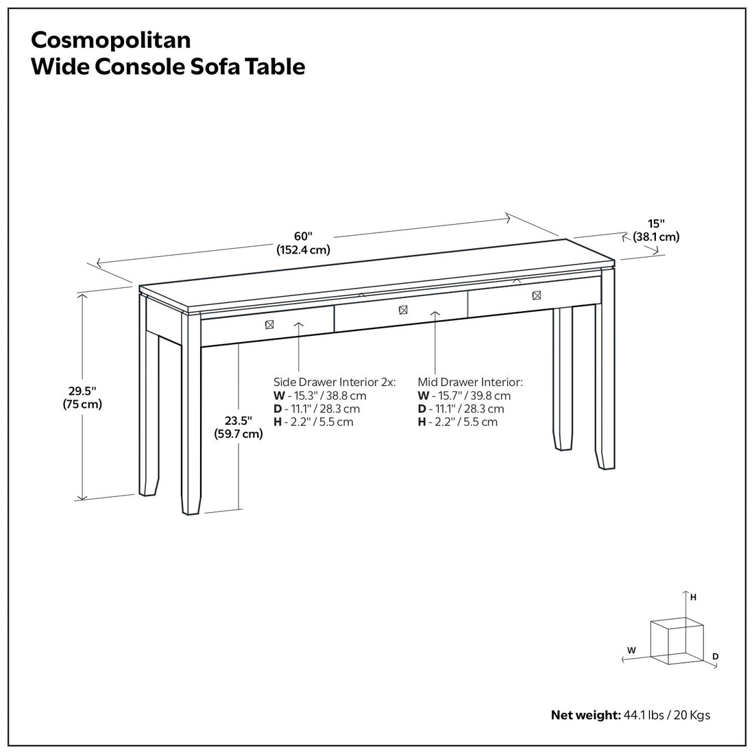 Cosmopolitan - Wide Console Sofa Table - Mahogany Brown