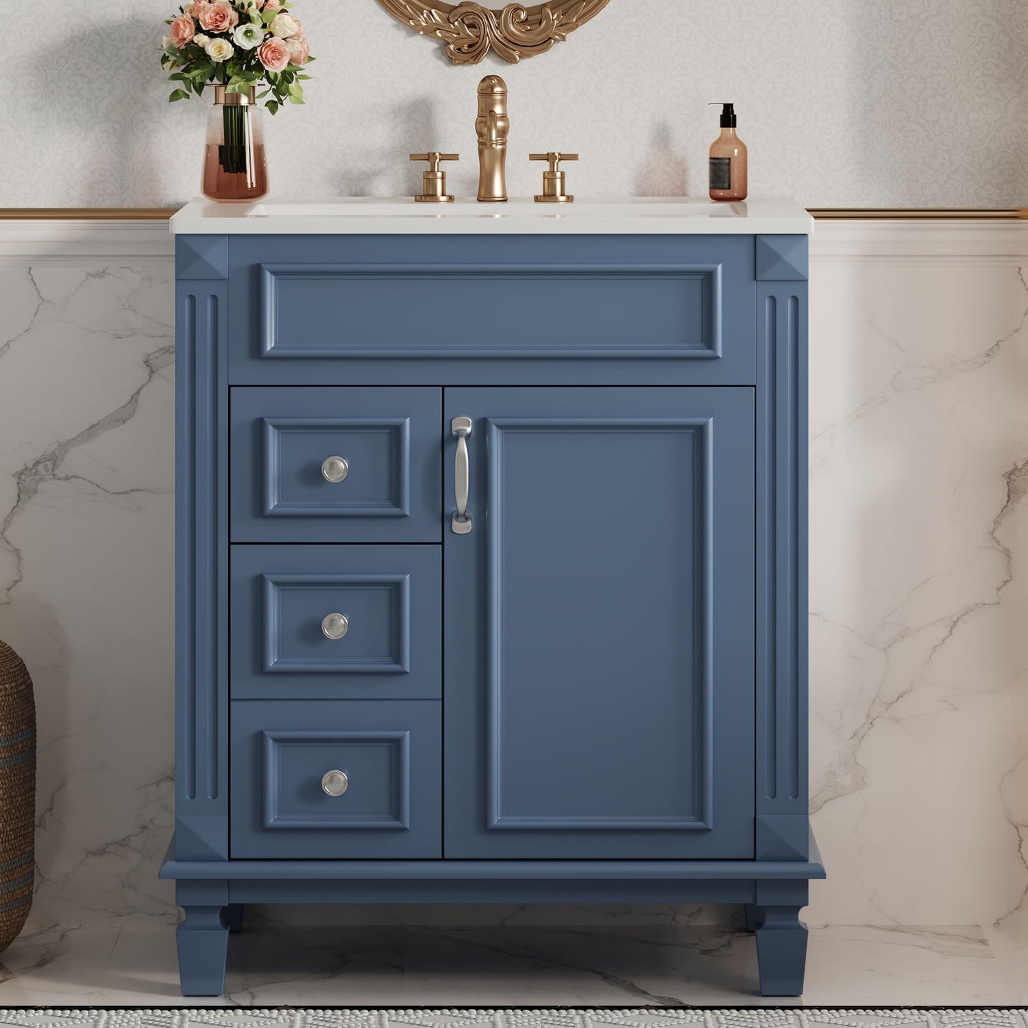 Bathroom Vanity With Sink, Compact Cabinet &amp; 2 Drawers And Adjustable Shelf