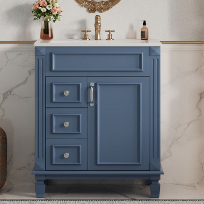 Bathroom Vanity With Sink, Compact Cabinet &amp; 2 Drawers And Adjustable Shelf
