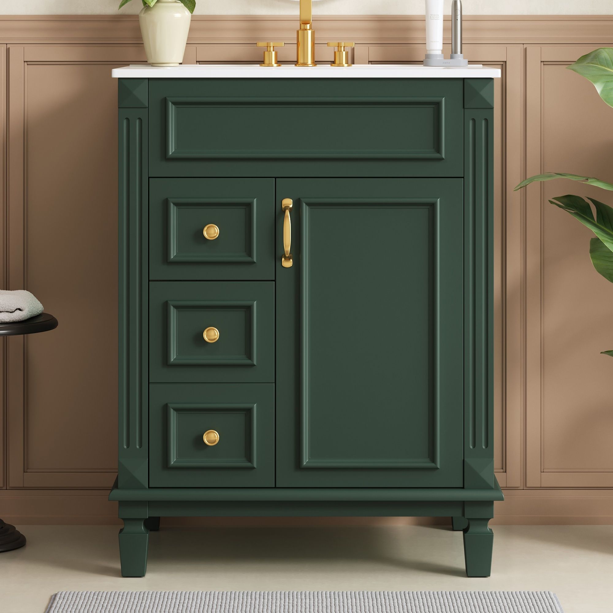 Bathroom Vanity With Sink, Compact Cabinet &amp; 2 Drawers And Adjustable Shelf
