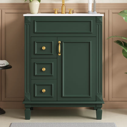 Bathroom Vanity With Sink, Compact Cabinet &amp; 2 Drawers And Adjustable Shelf