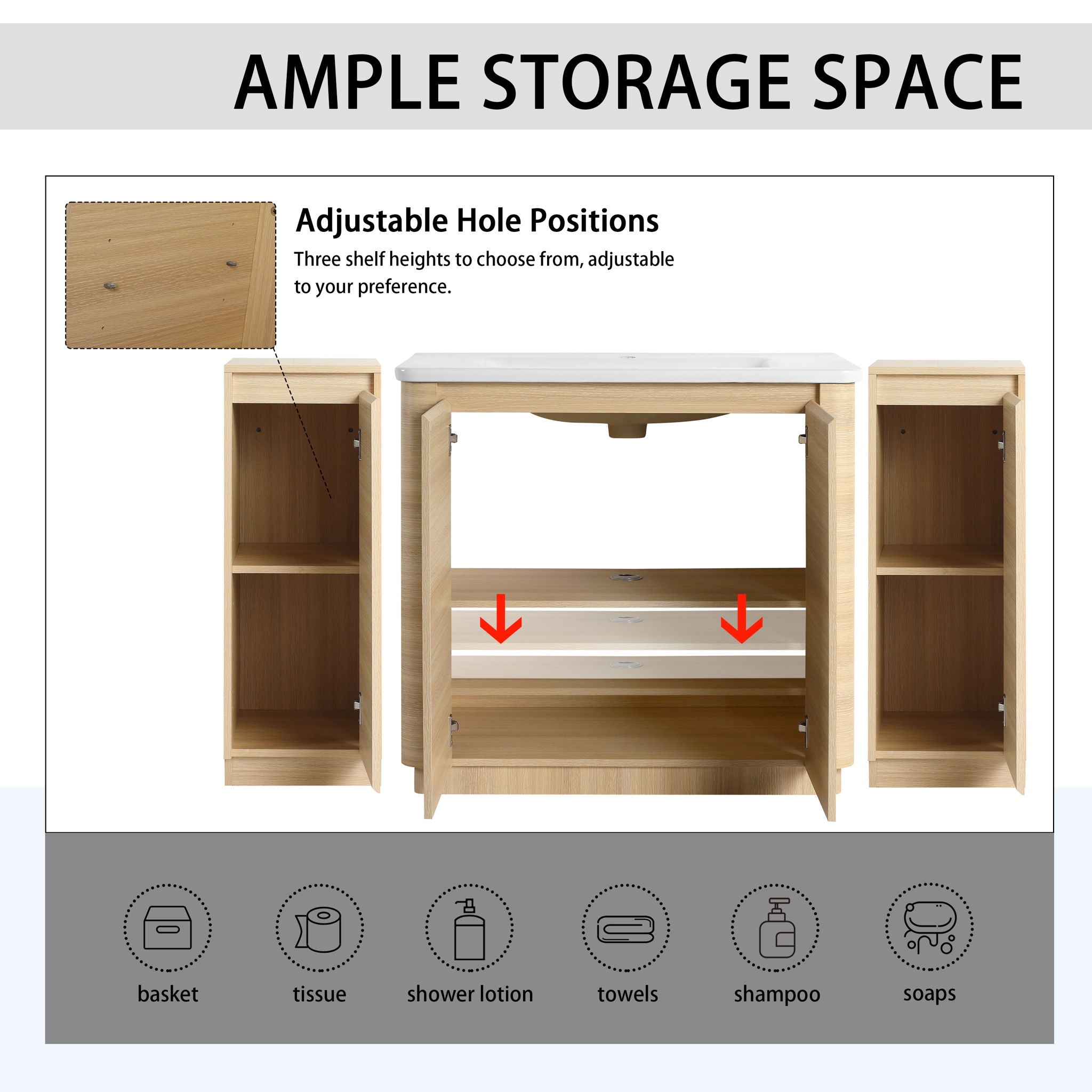 Freestanding Bathroom Vanity With Sink, 2 Small Storage Cabinets, Soft Close Doors