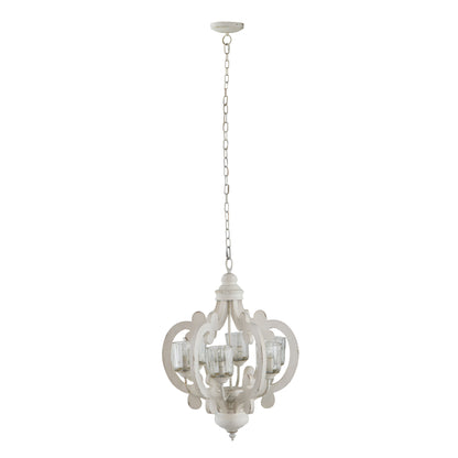 Farmhouse Chandelier, 6 Light Wood Chandelier Pendant Light Fixture With Adjustable Chain For Dining Room Living Room Entryway, Bulb Not Included