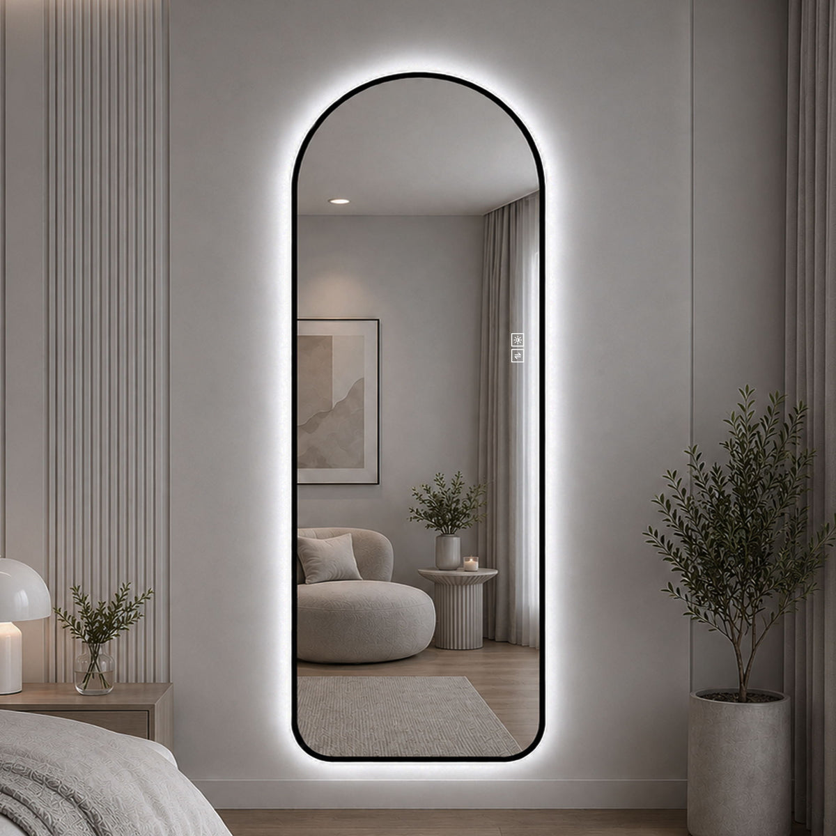 65" X 24" Arched LED Full Length Mirror With Frame, 3 Color Temperatures &amp; Stepless Dimming - Black