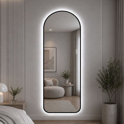 65" X 24" Arched LED Full Length Mirror With Frame, 3 Color Temperatures &amp; Stepless Dimming - Black