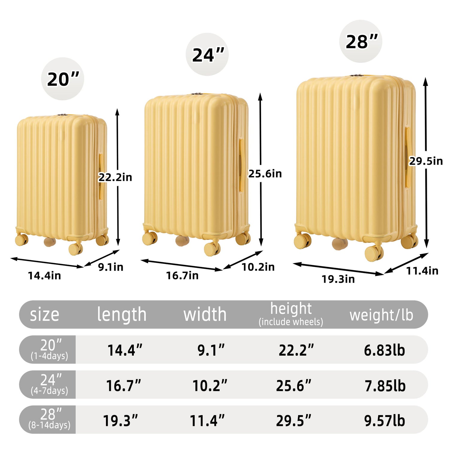 20&quot; / 24&quot; / 28&quot; 3 Pieces / Set Spinner Wheel Luggage, Carry On Suitcase, With Cup Holder &amp; USB Port &amp; Phone Holder