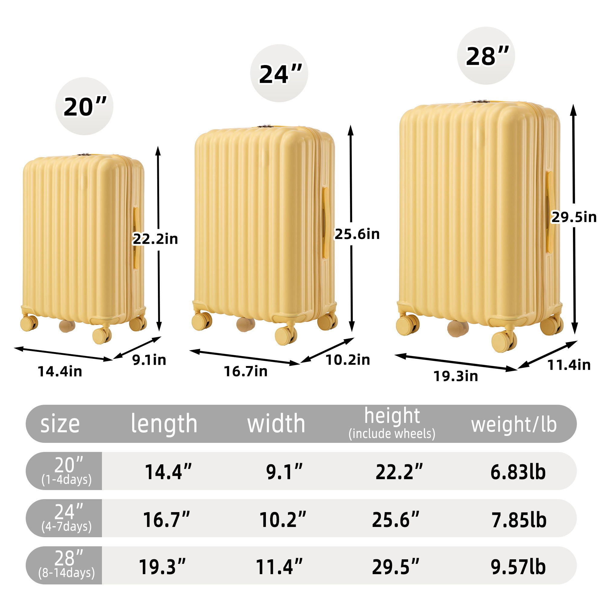 20&quot; / 24&quot; / 28&quot; 3 Pieces / Set Spinner Wheel Luggage, Carry On Suitcase, With Cup Holder &amp; USB Port &amp; Phone Holder