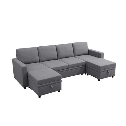 Extra Wide U - Shape Convertible Sleeper Sofa Bed With Dual Storage Ottoman