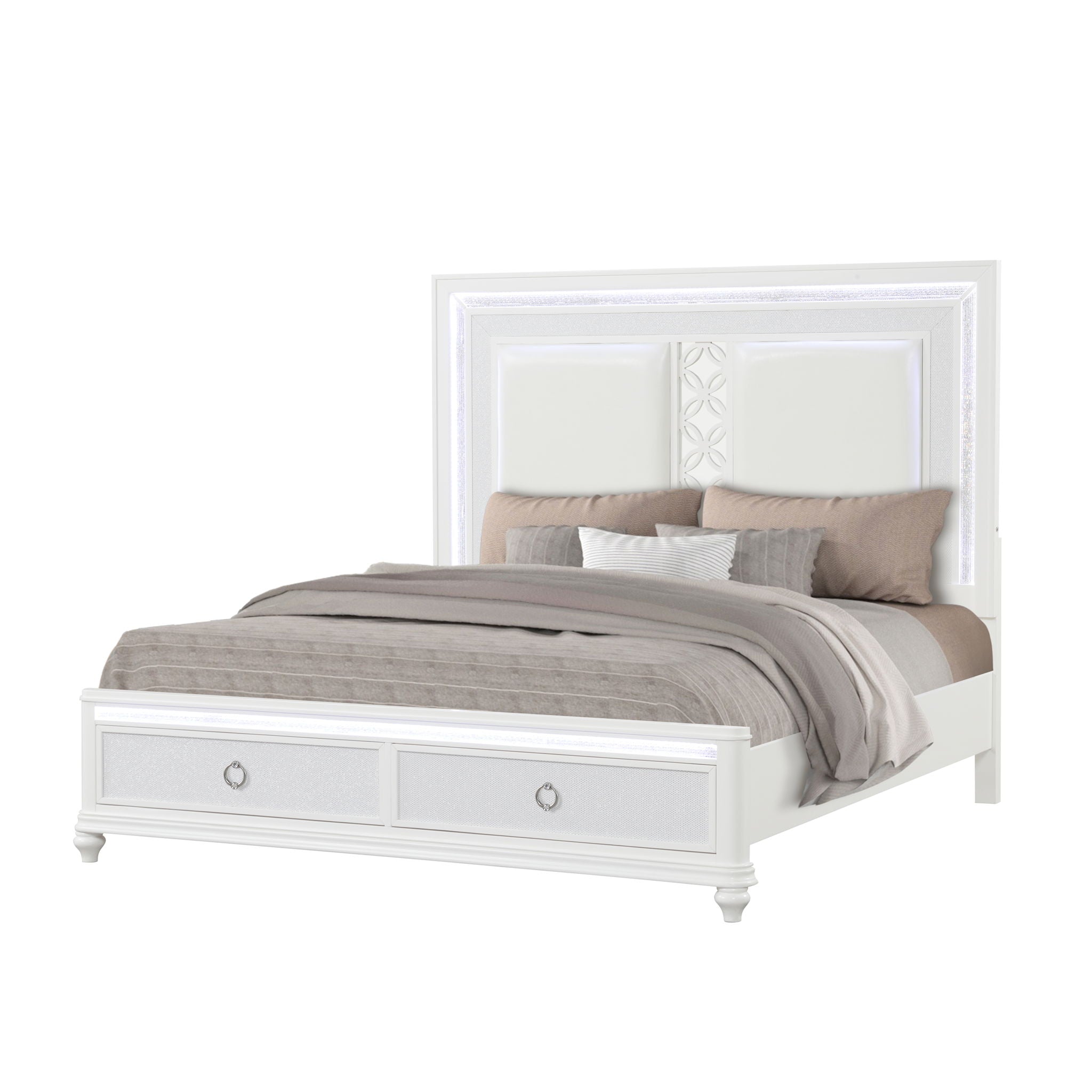 Abigale - Bed &amp; LED Lighting And 2 Drawer Storage Footboard