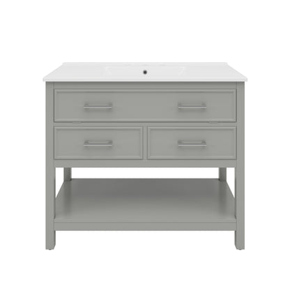 Bathroom Vanity With Ceramic Sink, Tip Out Tray &amp; 2 Full Extension Drawers