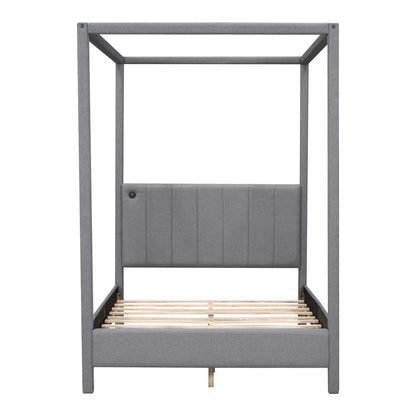 Canopy Platform Bed With USB And Type-C Ports