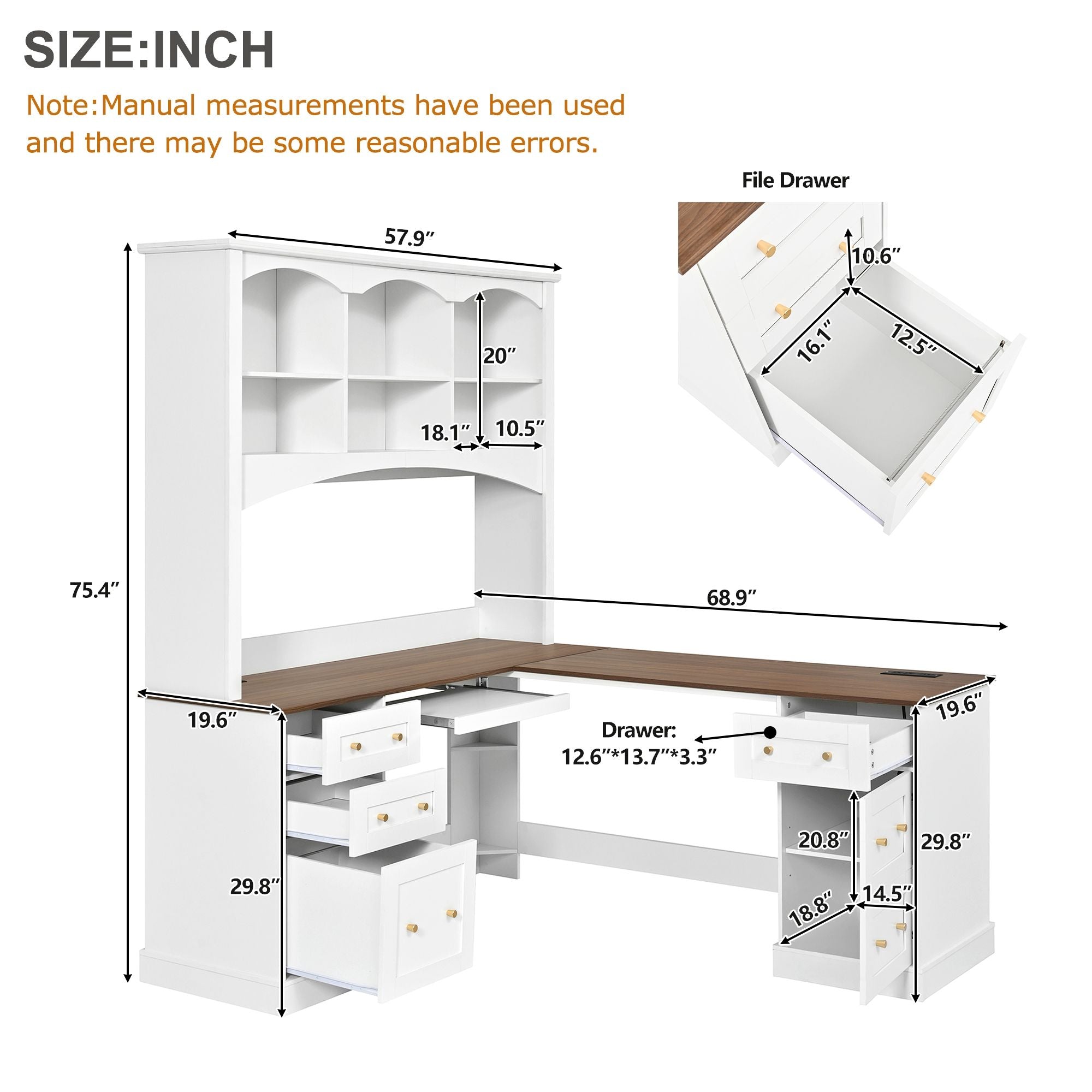 Space Saving L-Shaped Computer Desk With Keyboard Tray &amp; Charging Stations