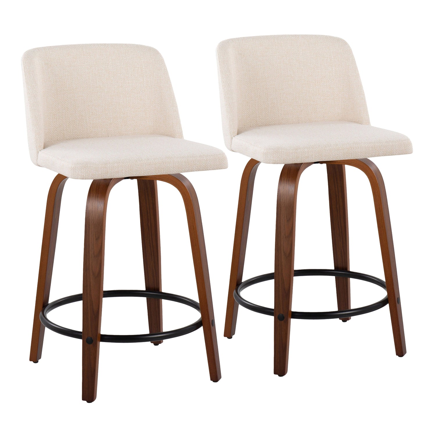Toriano - Mid Century Modern, Fixed Height Counter Stool &amp; Swivel And Round Footrest (Set of 2)