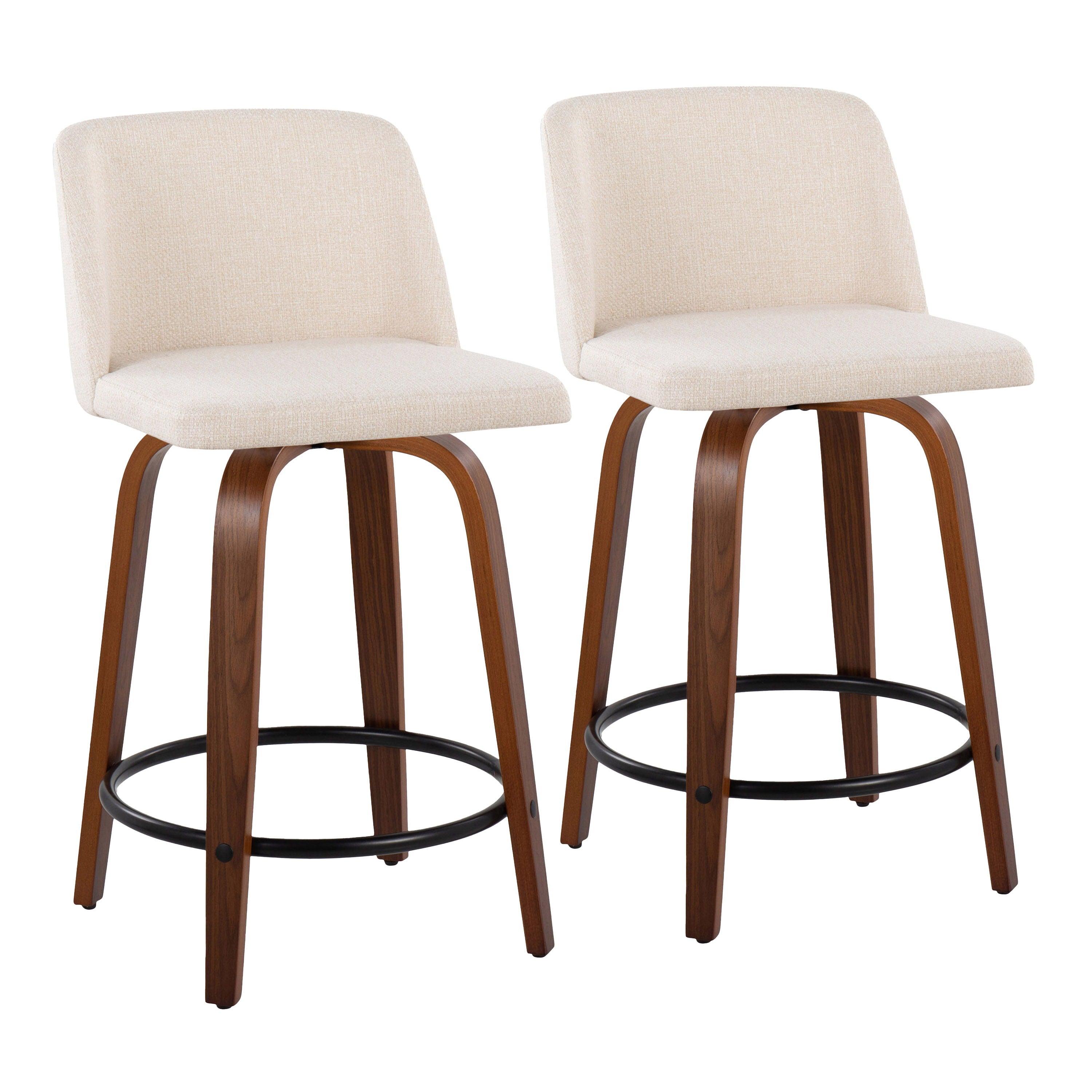 Toriano - Mid Century Modern, Fixed Height Counter Stool &amp; Swivel And Round Footrest (Set of 2)