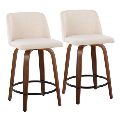 Toriano - Mid Century Modern, Fixed Height Counter Stool &amp; Swivel And Round Footrest (Set of 2)