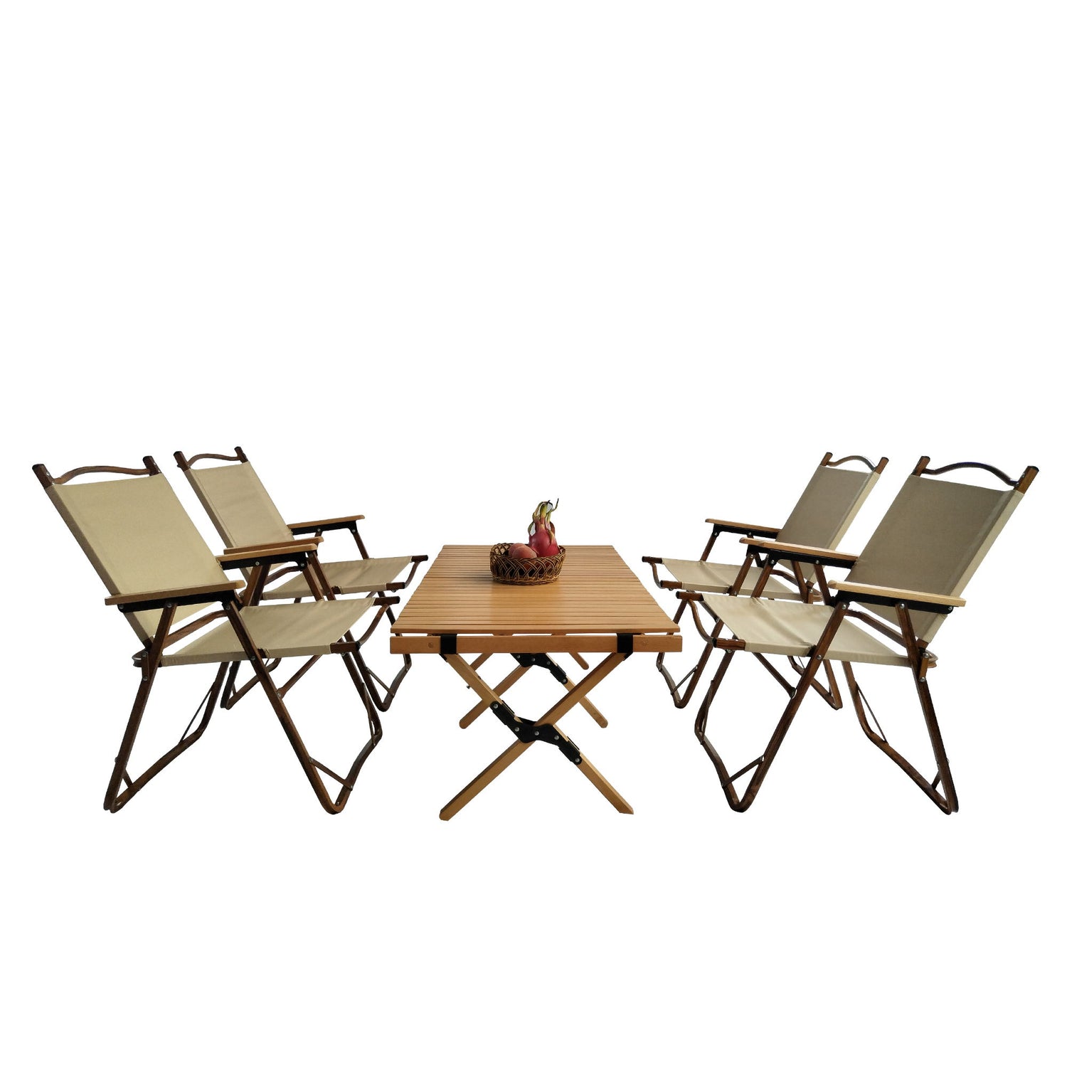 5 Pieces Dining Set, Multi-Function Foldable And Portable, 1 Dining Table &amp; 4 Folding Chairs, Indoor And Outdoor Universal For Children - Natural